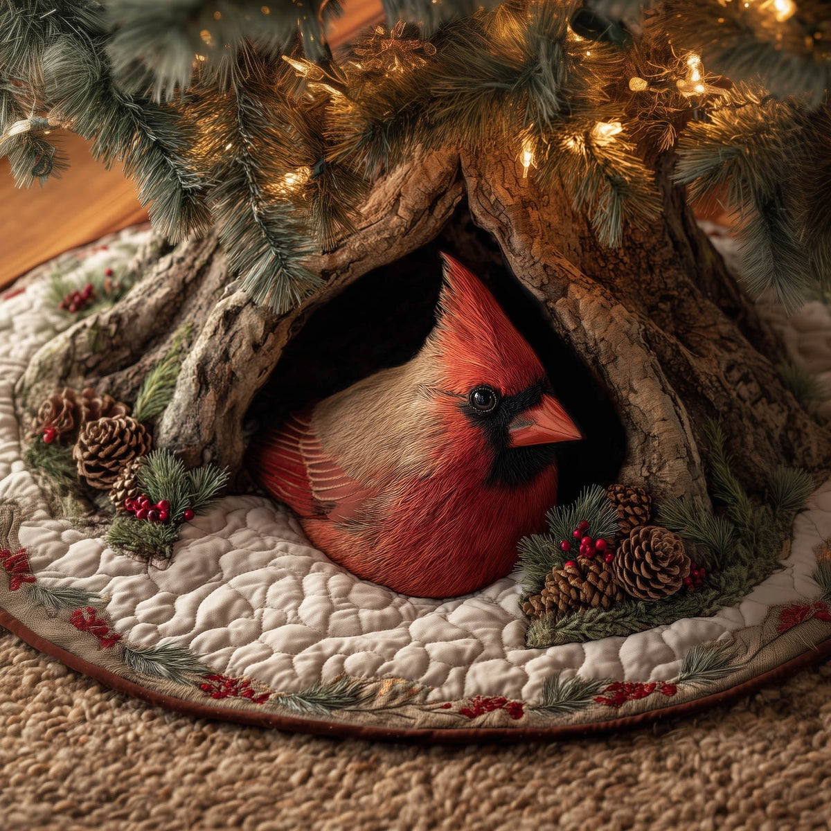 Cardinal Perched in a Tree Hollow Christmas Tree Skirt