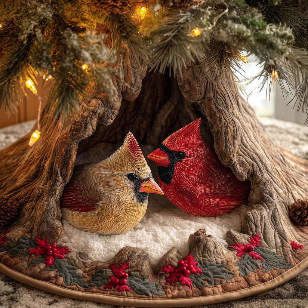 Cardinal Pair in the Tree Hollow Christmas Tree Skirt