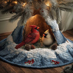 Cardinal Pair in the Snowy Nest Christmas Tree Skirt