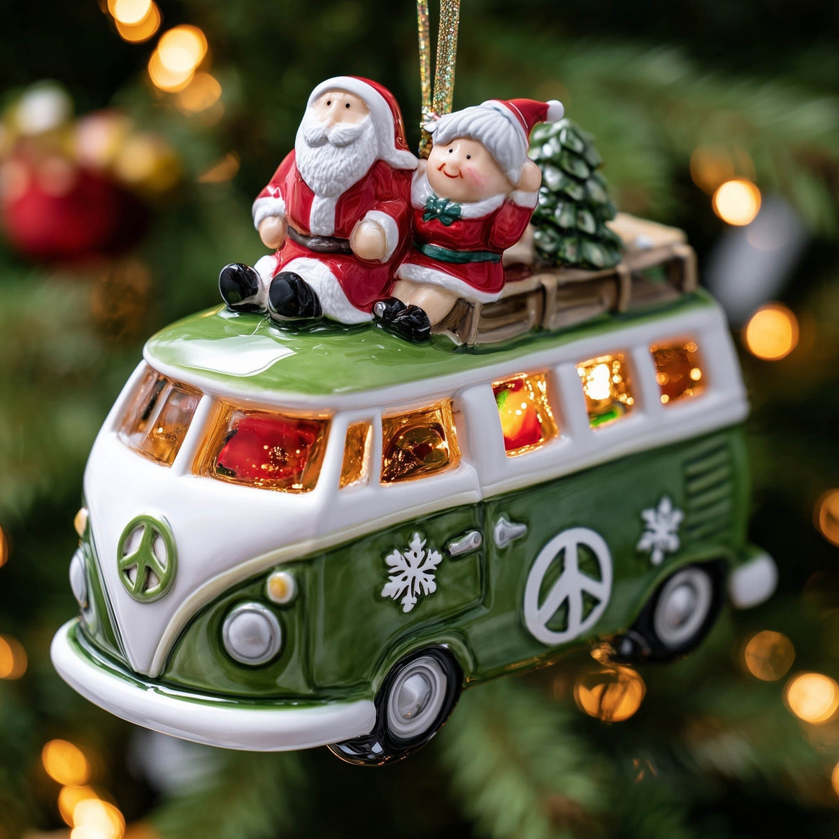 Camper Van with Santa and Mrs Claus Christmas Ornament