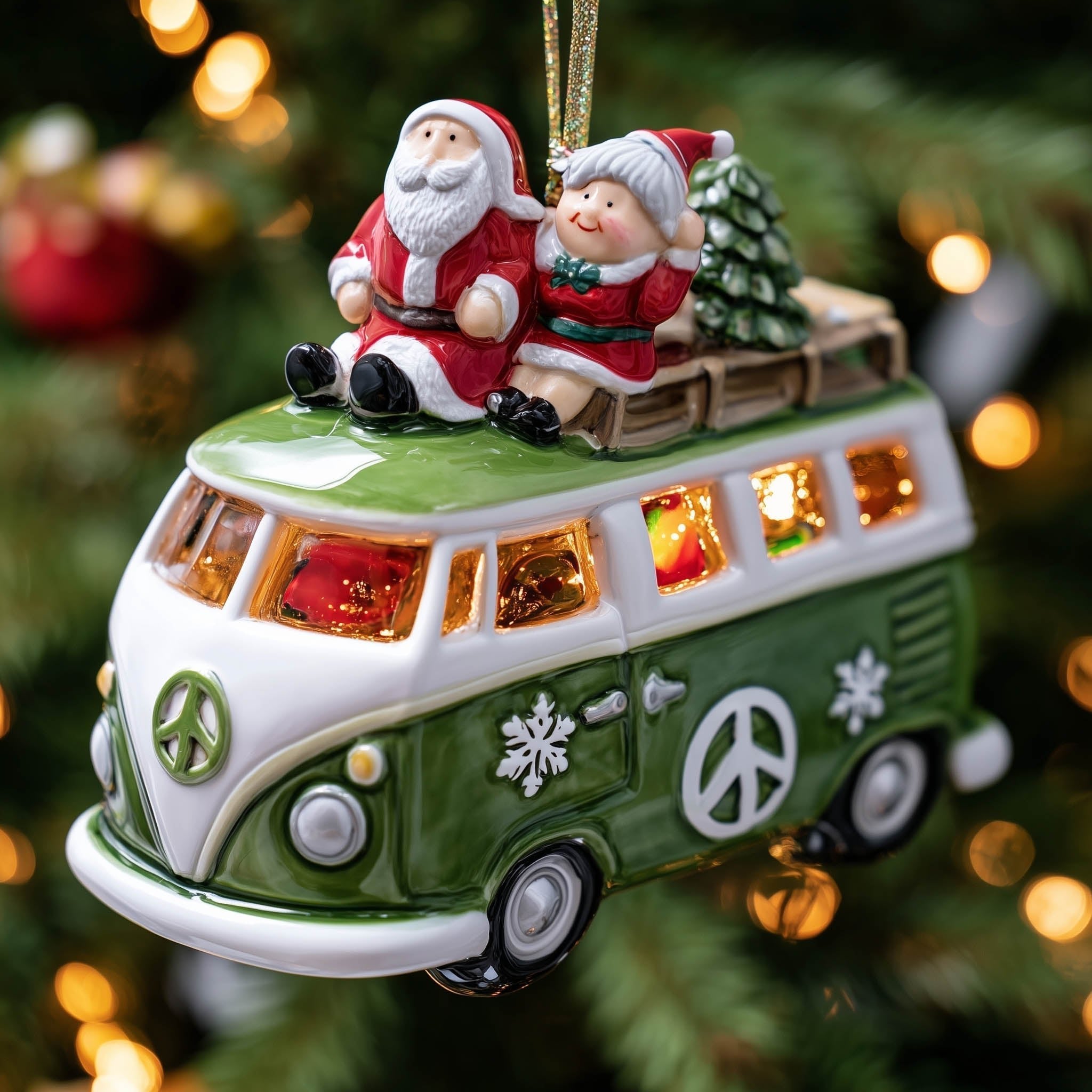 Camper Van with Santa and Mrs Claus Christmas Ornament