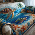 Sea Turtle Gliding Past Orange Starfish Sofa Cover