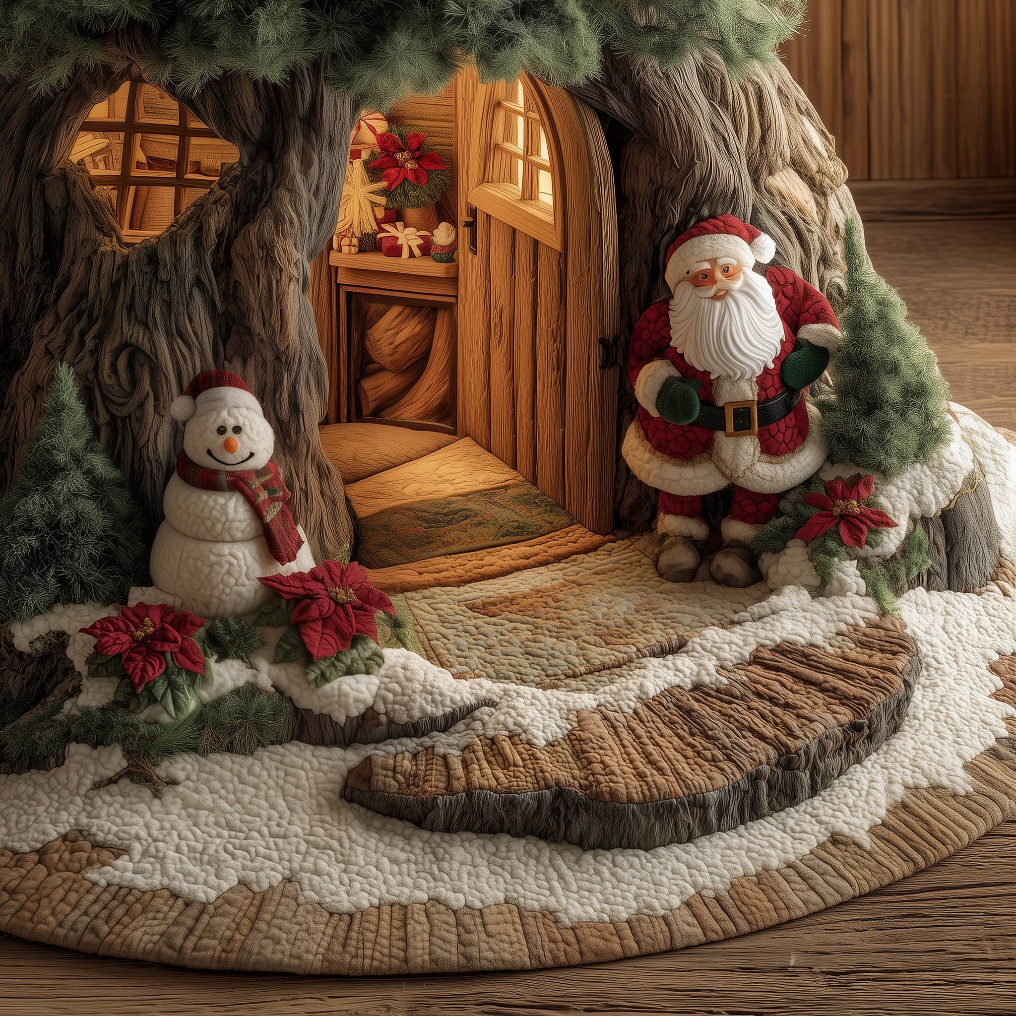 Santa at the Tree Door Christmas Tree Skirt