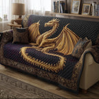 Gold Dragon on Ornate Navy Sofa Cover