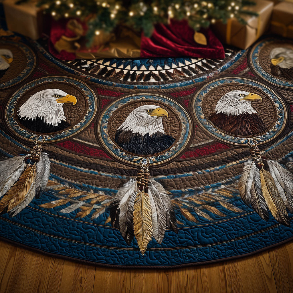 Bald Eagles in Feathered Medallions Christmas Tree Skirt