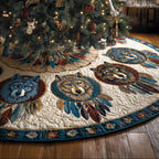 Wolves in Dreamcatchers on Blue Band Christmas Tree Skirt