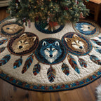 Wolf Dreamcatchers with Hanging Feathers Christmas Tree Skirt