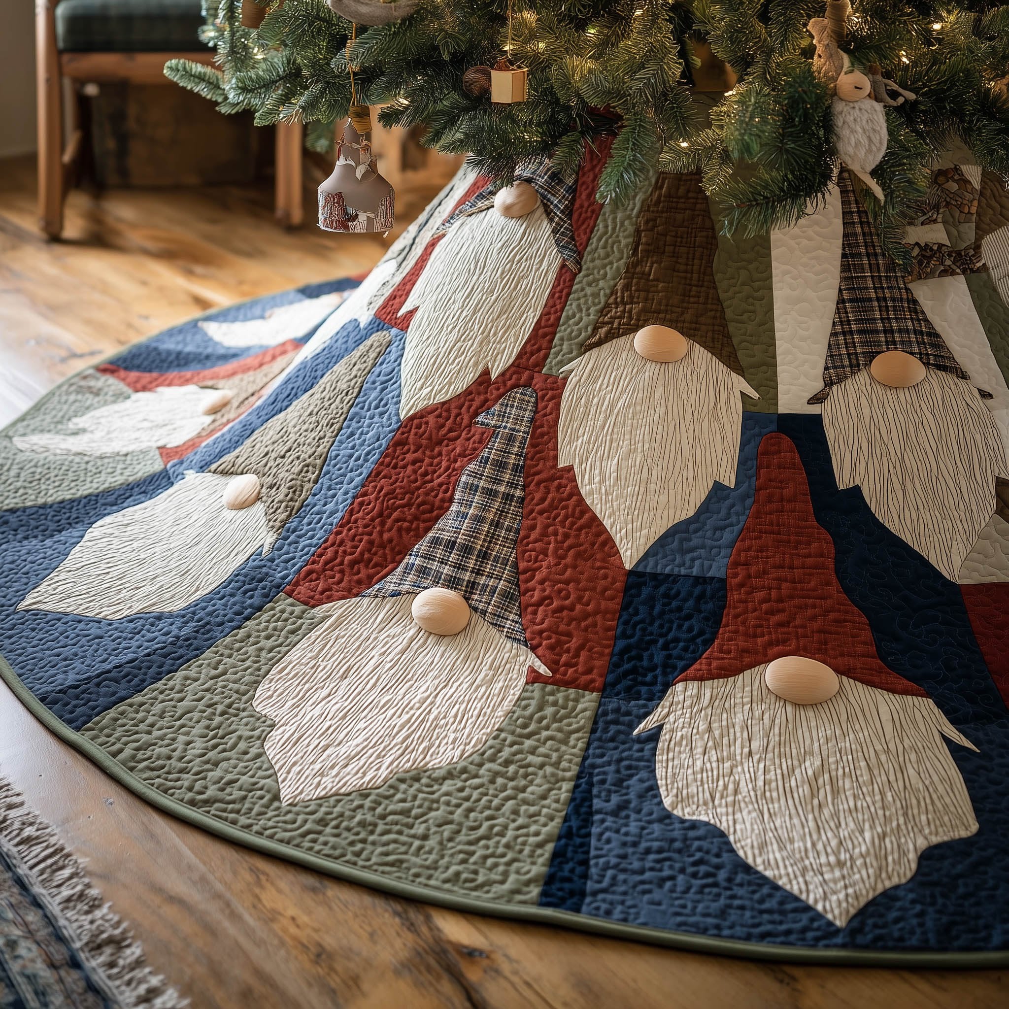 Gnome Patch Wheel in Plaid Christmas Tree Skirt