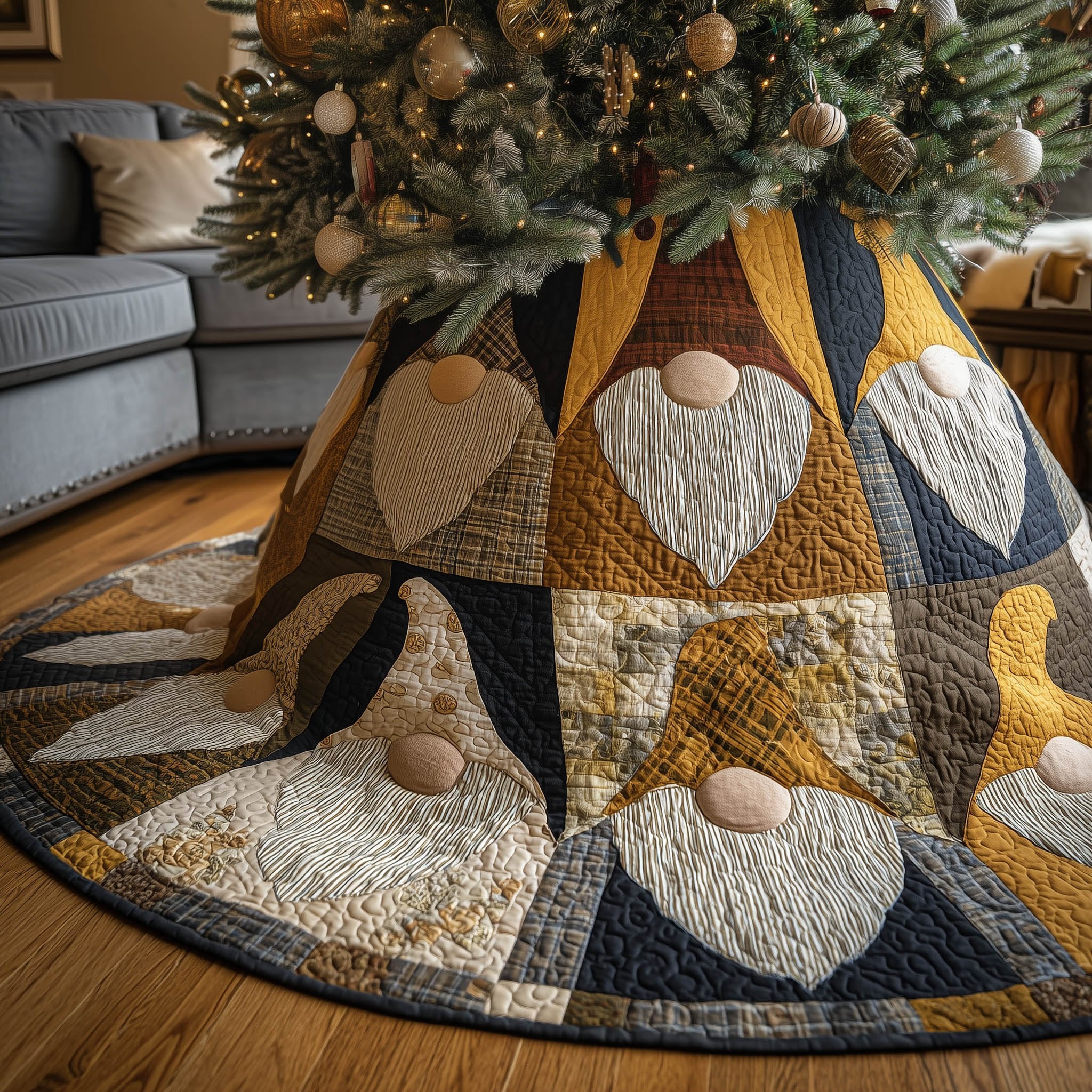 Honey Gnome Panel Wheel Christmas Tree Skirt