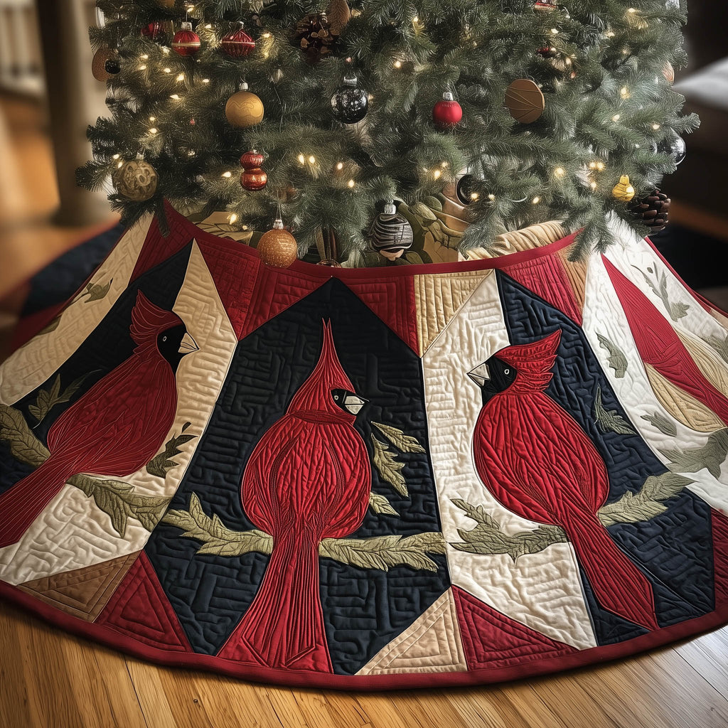 Cardinal Blocks in Red and Black Christmas Tree Skirt