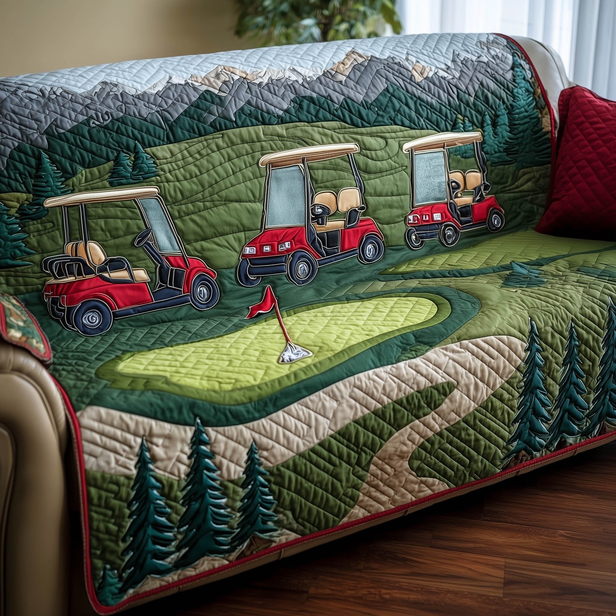 Golf Carts on the Green Fairway Sofa Cover