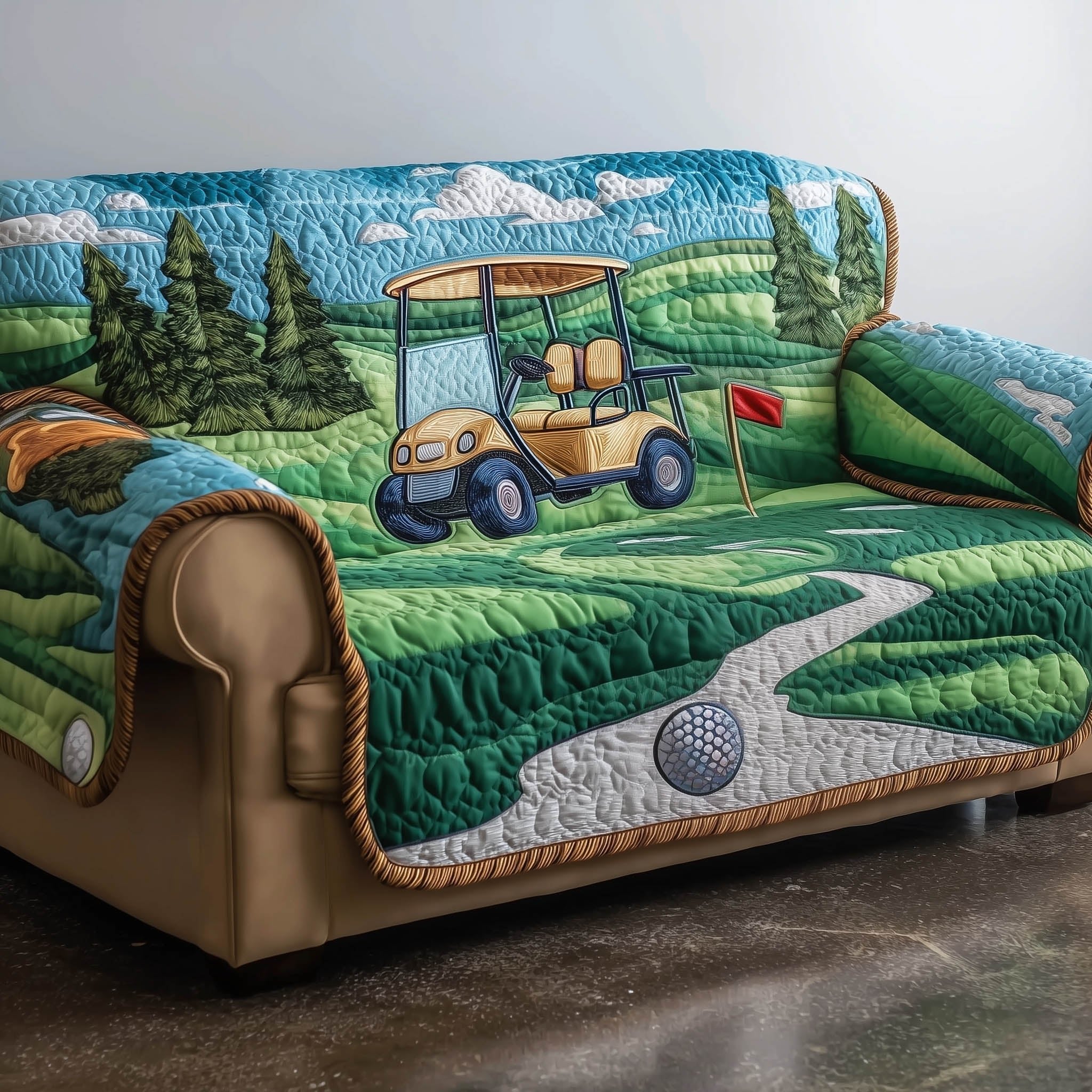 Golf Cart Beside the Putting Green Sofa Cover