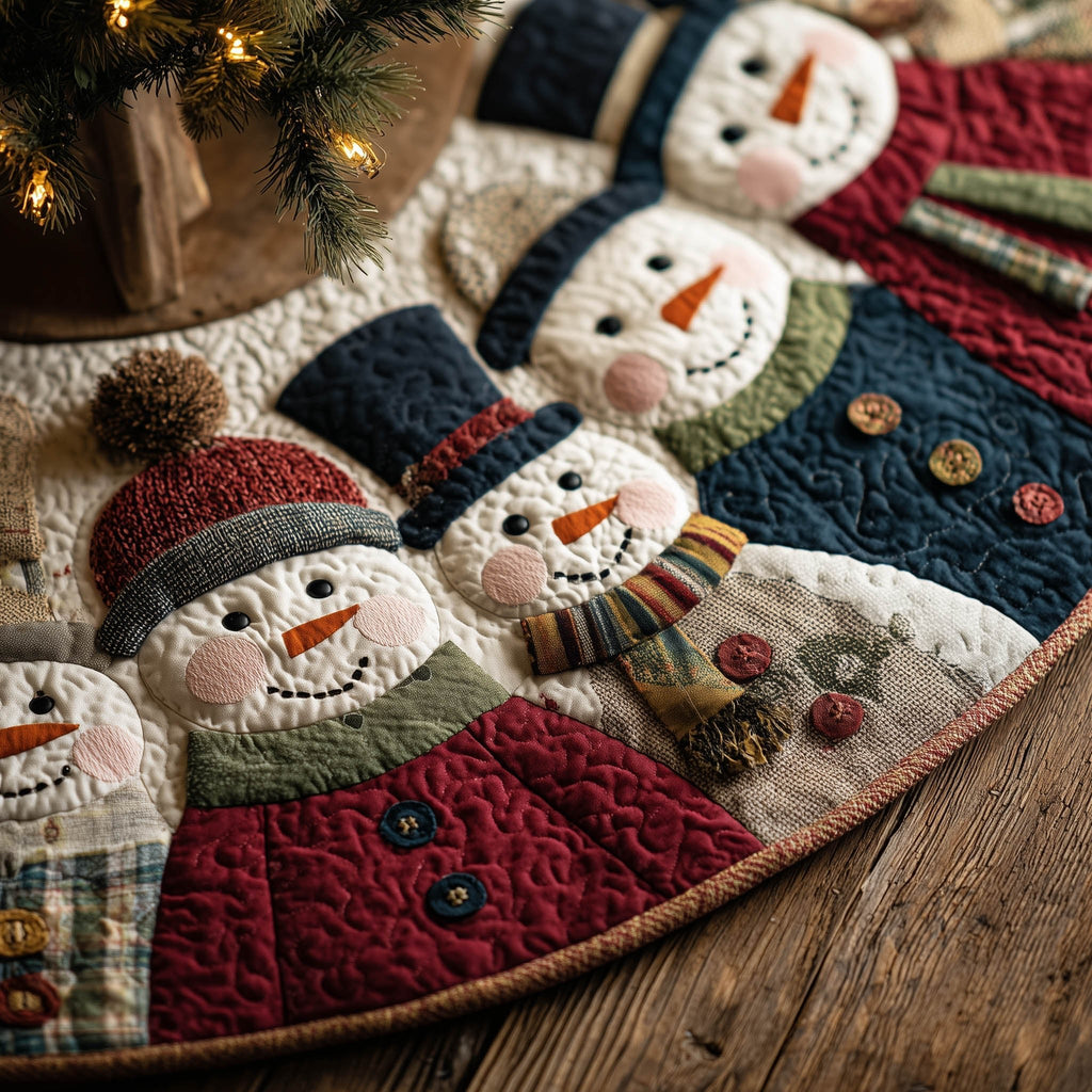 Snowmen in Red and Blue Hats Christmas Tree Skirt