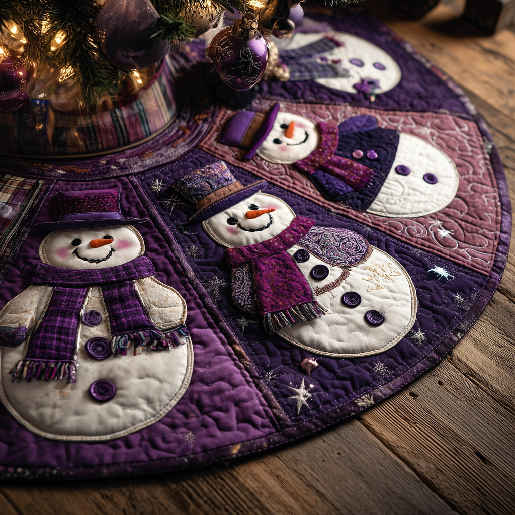 Snowmen on the Purple Quilt Christmas Tree Skirt