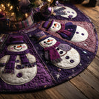 Snowmen on the Purple Quilt Christmas Tree Skirt
