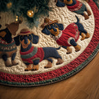 Dachshunds in Red Sweaters Red Border Christmas Tree Skirt