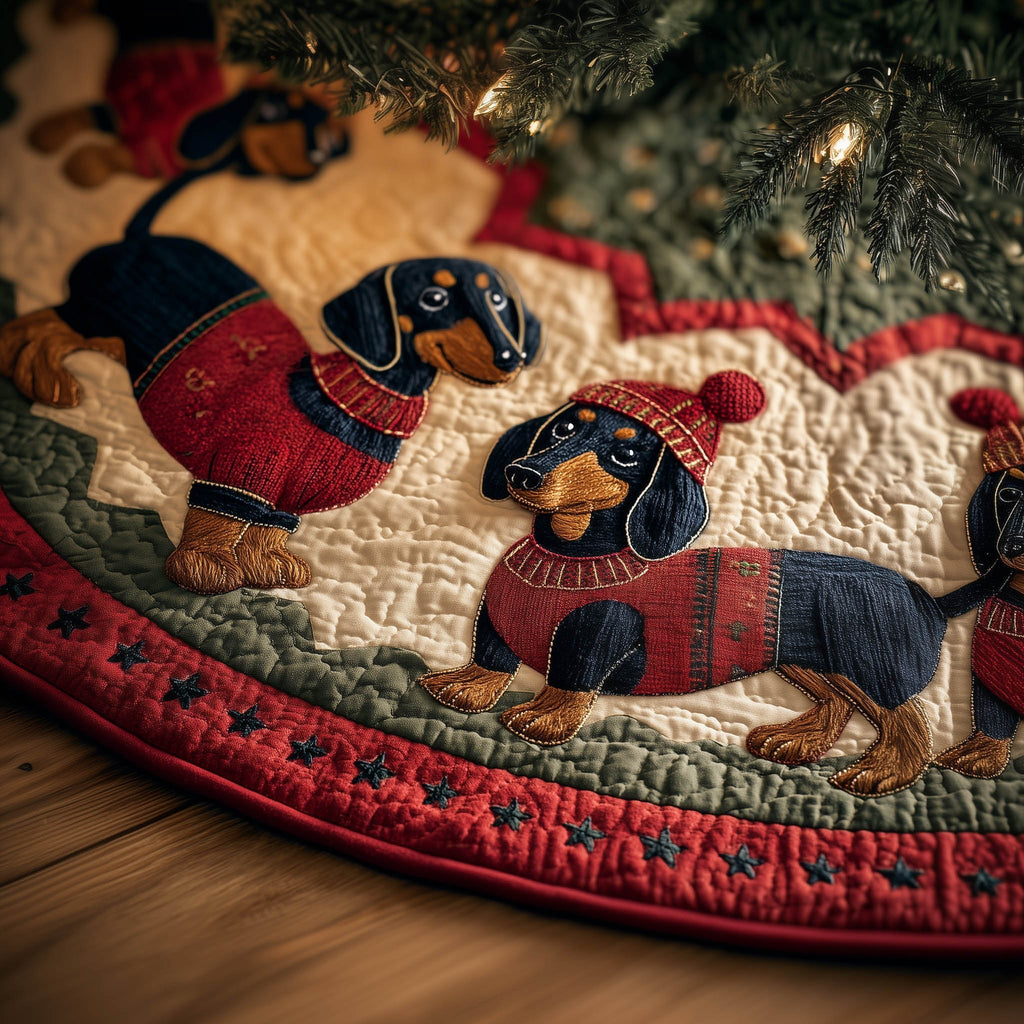 Dachshunds in Knit Hats and Sweaters Christmas Tree Skirt