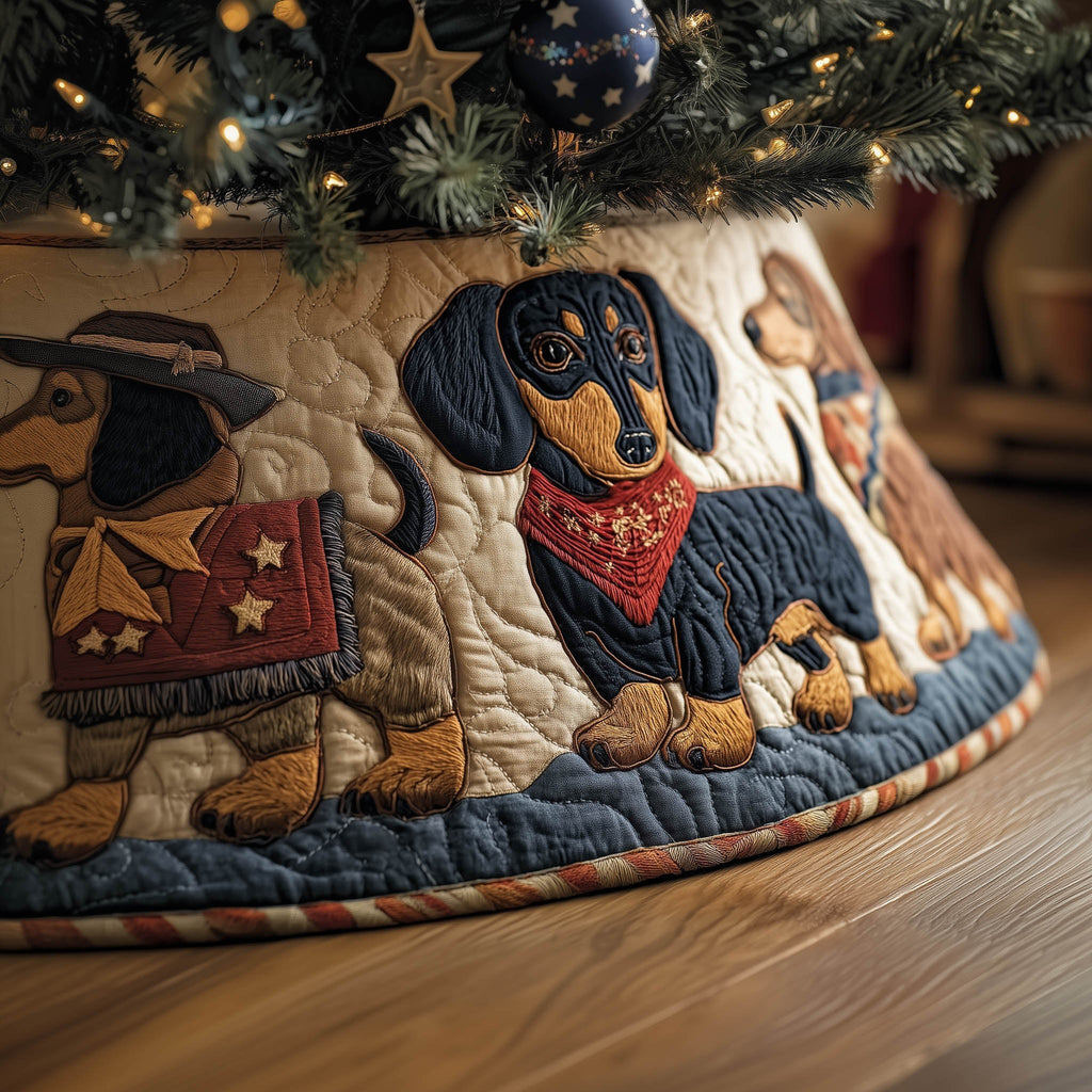 Dachshund in Red Bandana on Denim Christmas Tree Skirt