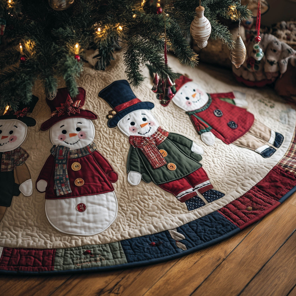 Snowman Dolls on the Cream Band Christmas Tree Skirt
