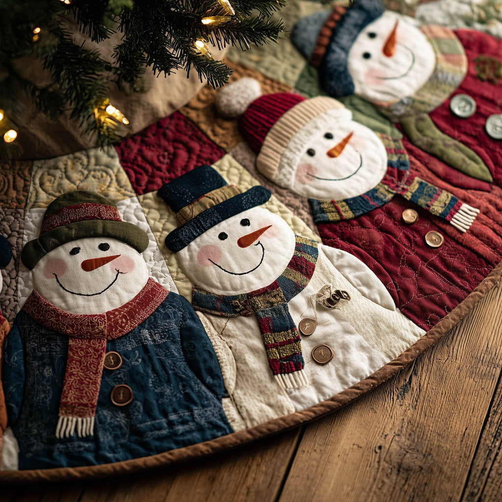 Button Snowman Couple Christmas Tree Skirt