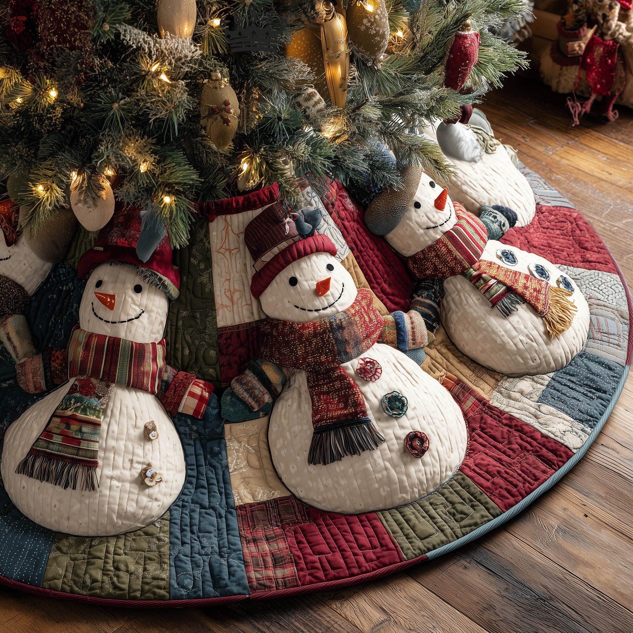 Snowman Patch Windows Christmas Tree Skirt