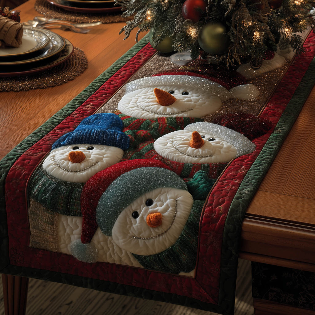 Two Snowmen in Blue Scarves Table Runner