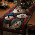 Two Snowmen in Blue Scarves Table Runner