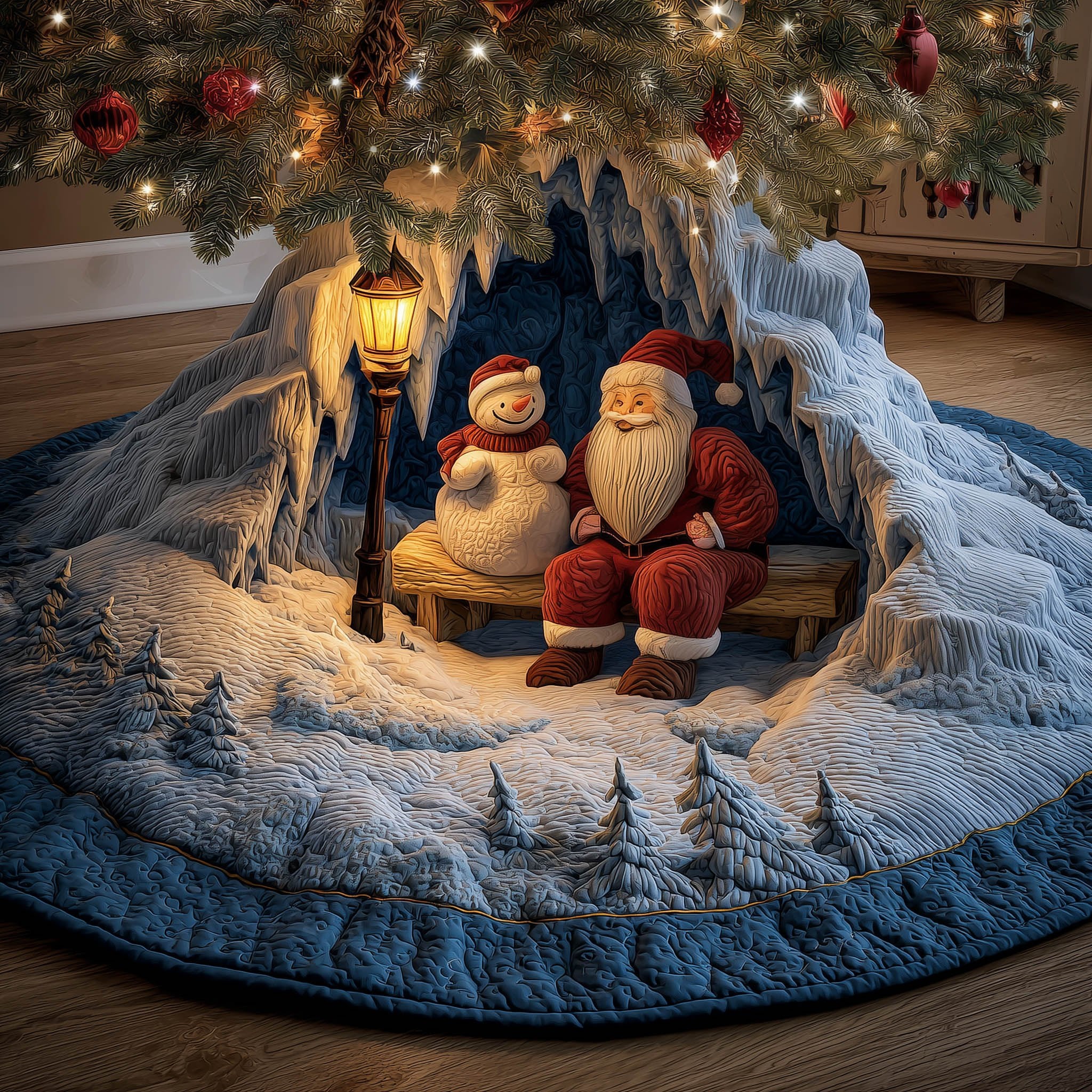 Plaid Snowman Gathering Christmas Tree Skirt