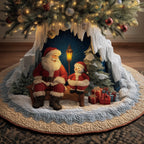 Santa and Snowman in the Ice Cave Christmas Tree Skirt