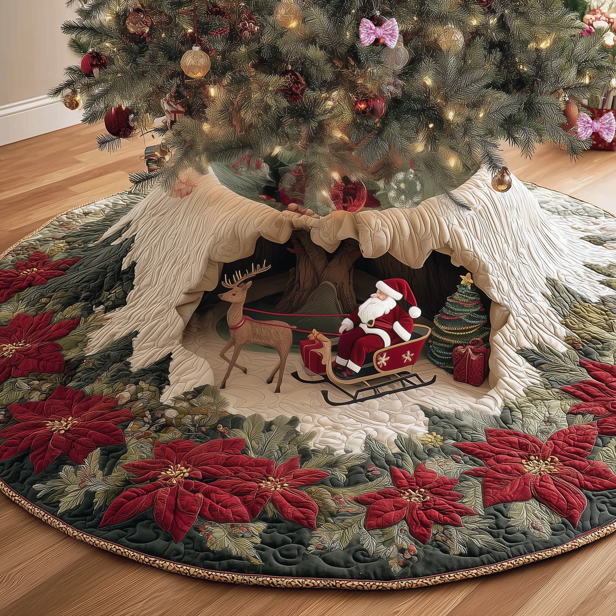 Santa's Sleigh at the Tree Hollow Christmas Tree Skirt