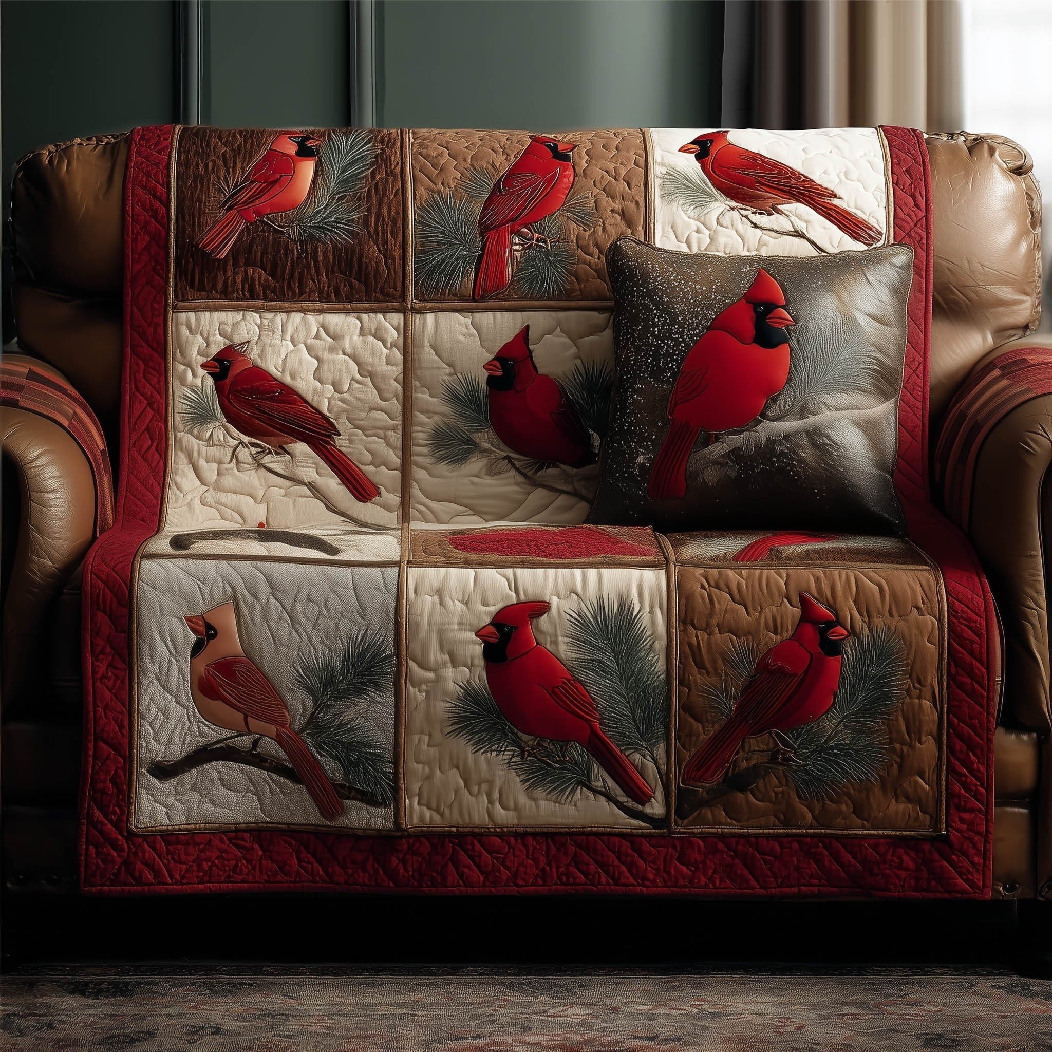 Cardinal Blocks in Country Patchwork Sofa Cover