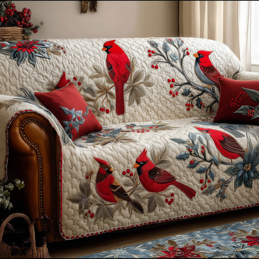 Cardinals on the Winter Berry Branch Sofa Cover