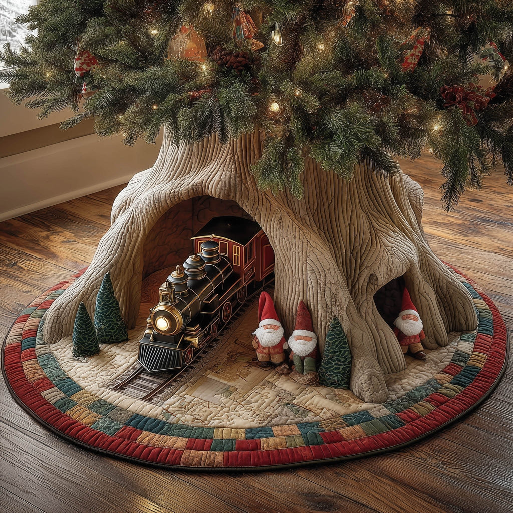 Train and Gnomes in the Tunnel Christmas Tree Skirt