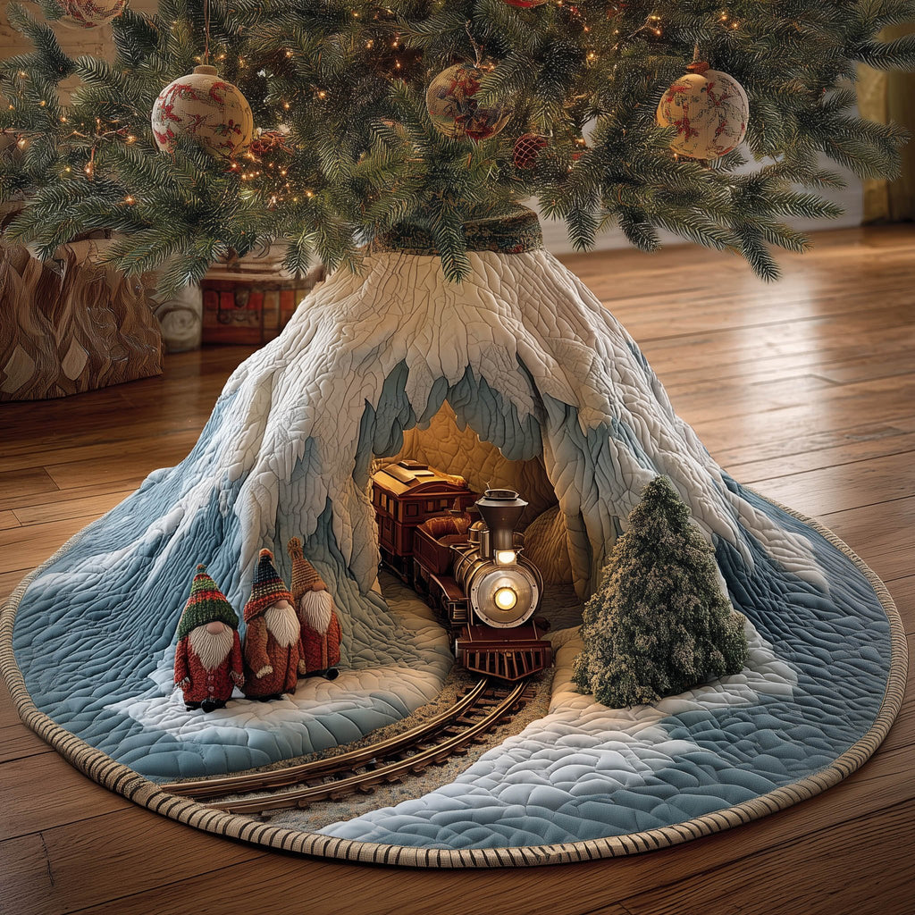 Train in the White Mountain Tunnel Christmas Tree Skirt