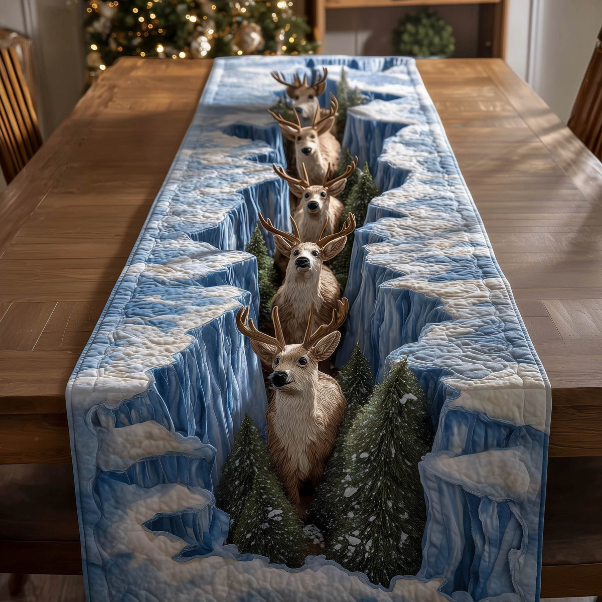 Deer Herd in Snowy Ravine Table Runner