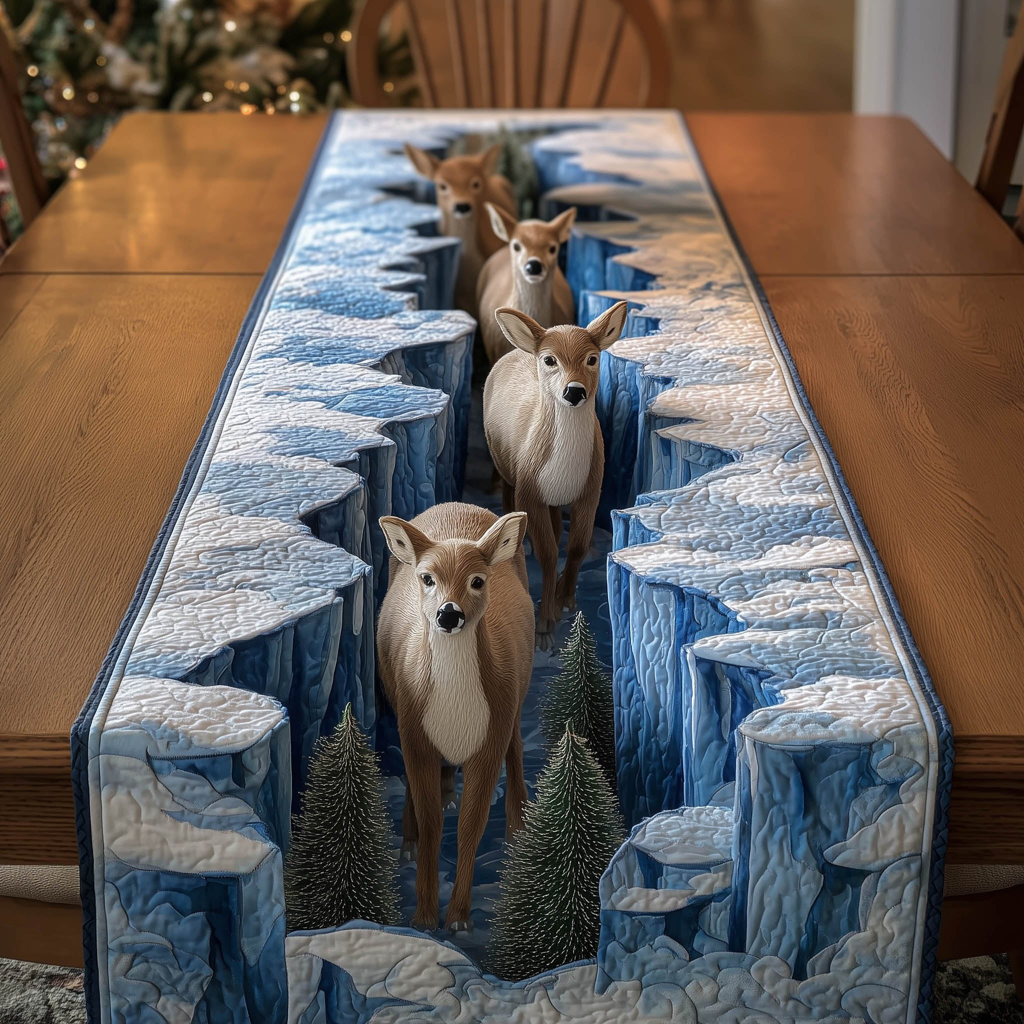 Doe Standing on Icy Slope Table Runner