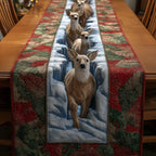 Deer Trio on Red Patchwork Border Table Runner