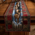 Buck in Snow with Brown Border Table Runner