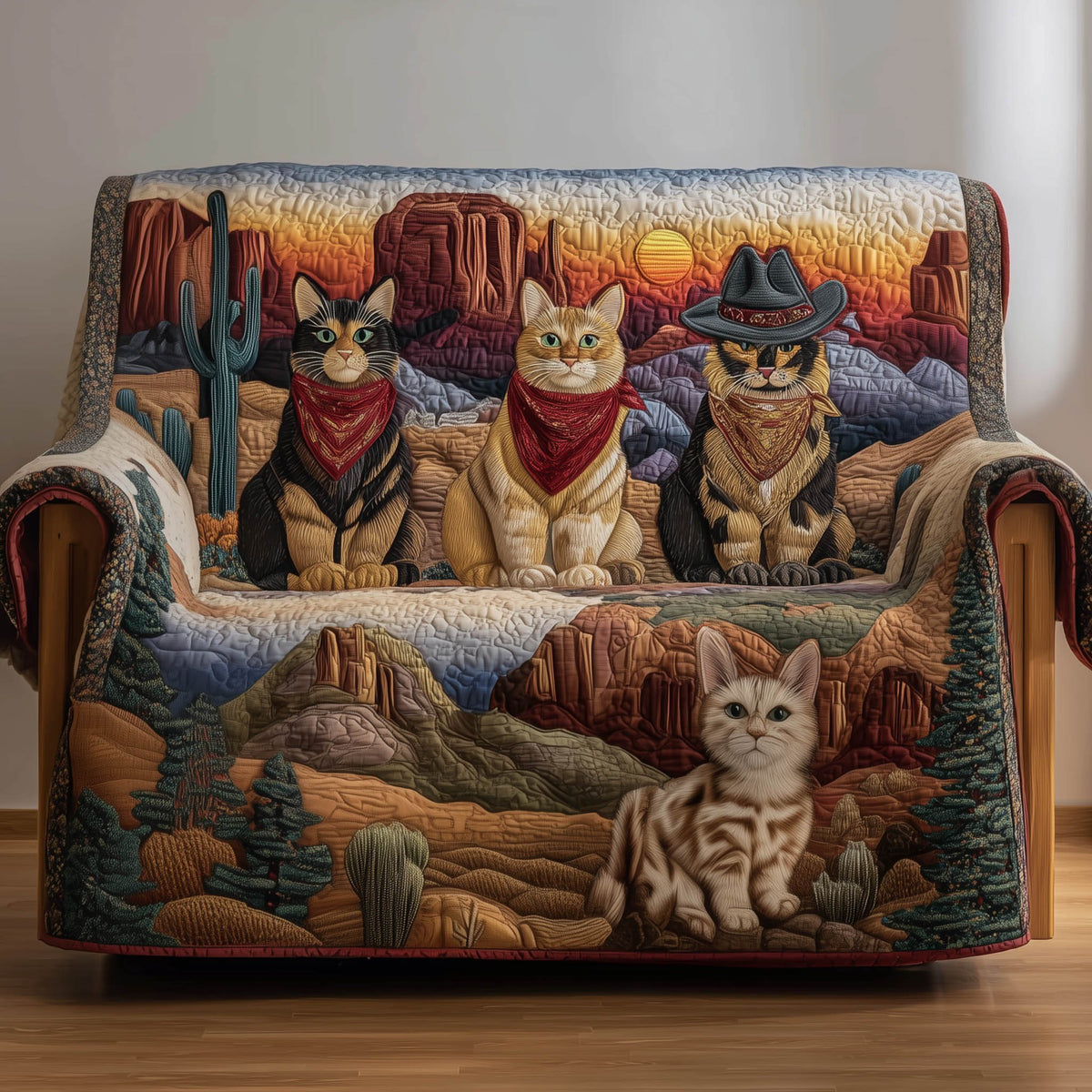 Bandana Cats in the Blue Canyon Sofa Cover