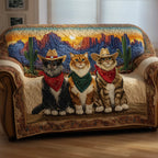 Cowboy Cats Under the Starry Desert Sky Sofa Cover