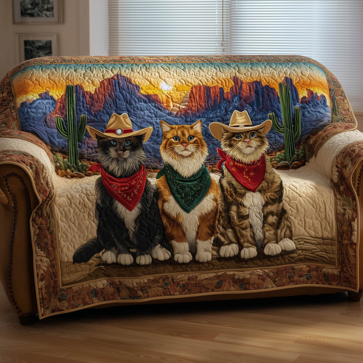 Cowboy Cats Under the Starry Desert Sky Sofa Cover
