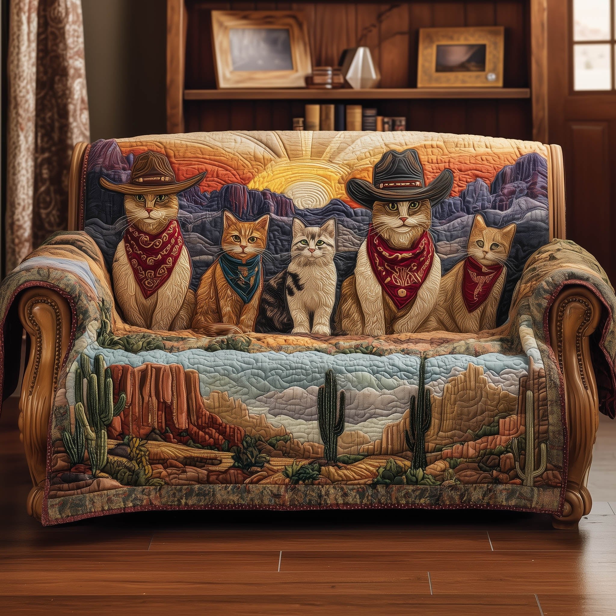 Cats and Cactus at Desert Sunset Sofa Cover