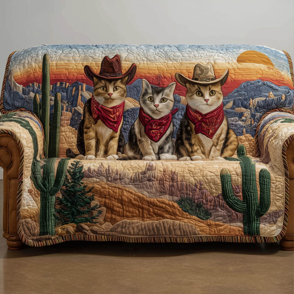 Cowboy Cats Among the Canyon Cactus Sofa Cover