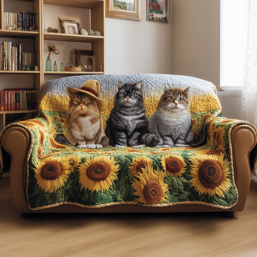 Hatted Cats in the Golden Sunflowers Sofa Cover