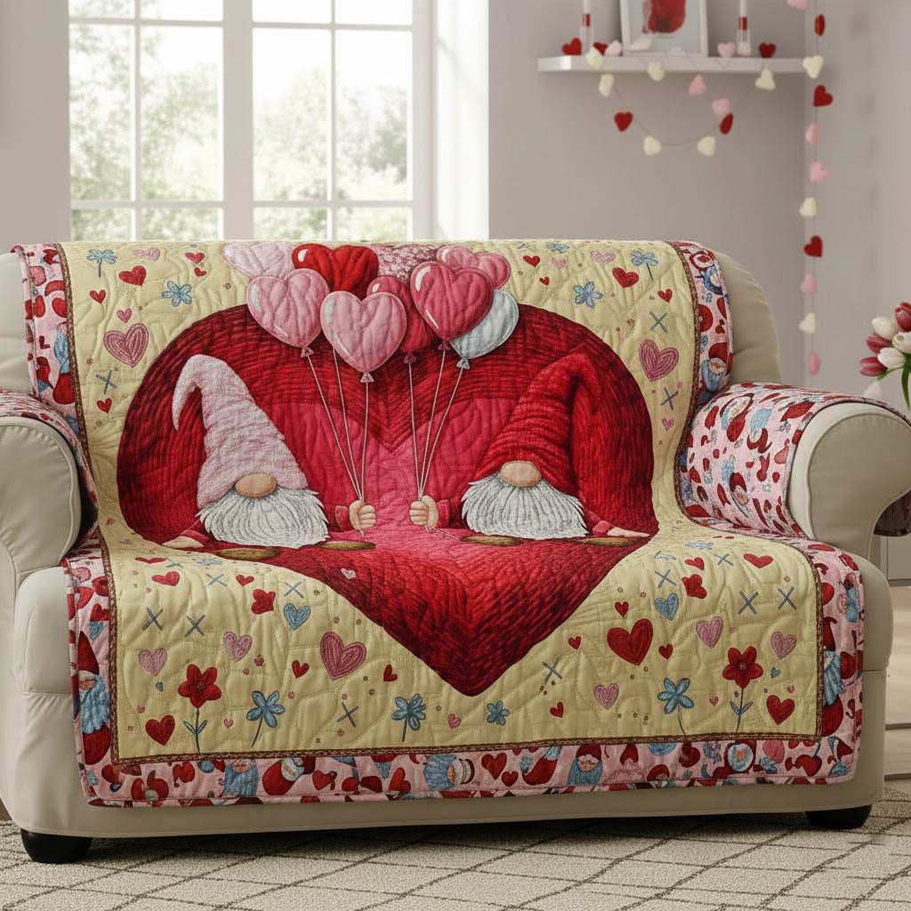 Gnomes Inside the Big Red Heart Sofa Cover
