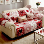 Love Pillow on Red Heart Patchwork Sofa Cover
