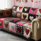 Hearts on Pink and Black Checkerboard Sofa Cover
