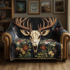 Elk Skull Above the Dark Floral Field Sofa Cover