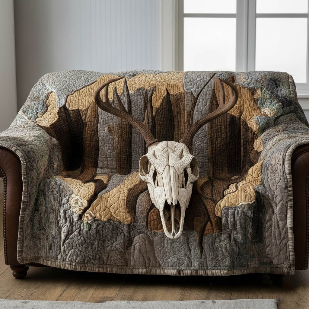 Deer Skull Set in the Grey Stone Sofa Cover