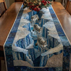 Wolves on Frozen Cliff Path Table Runner